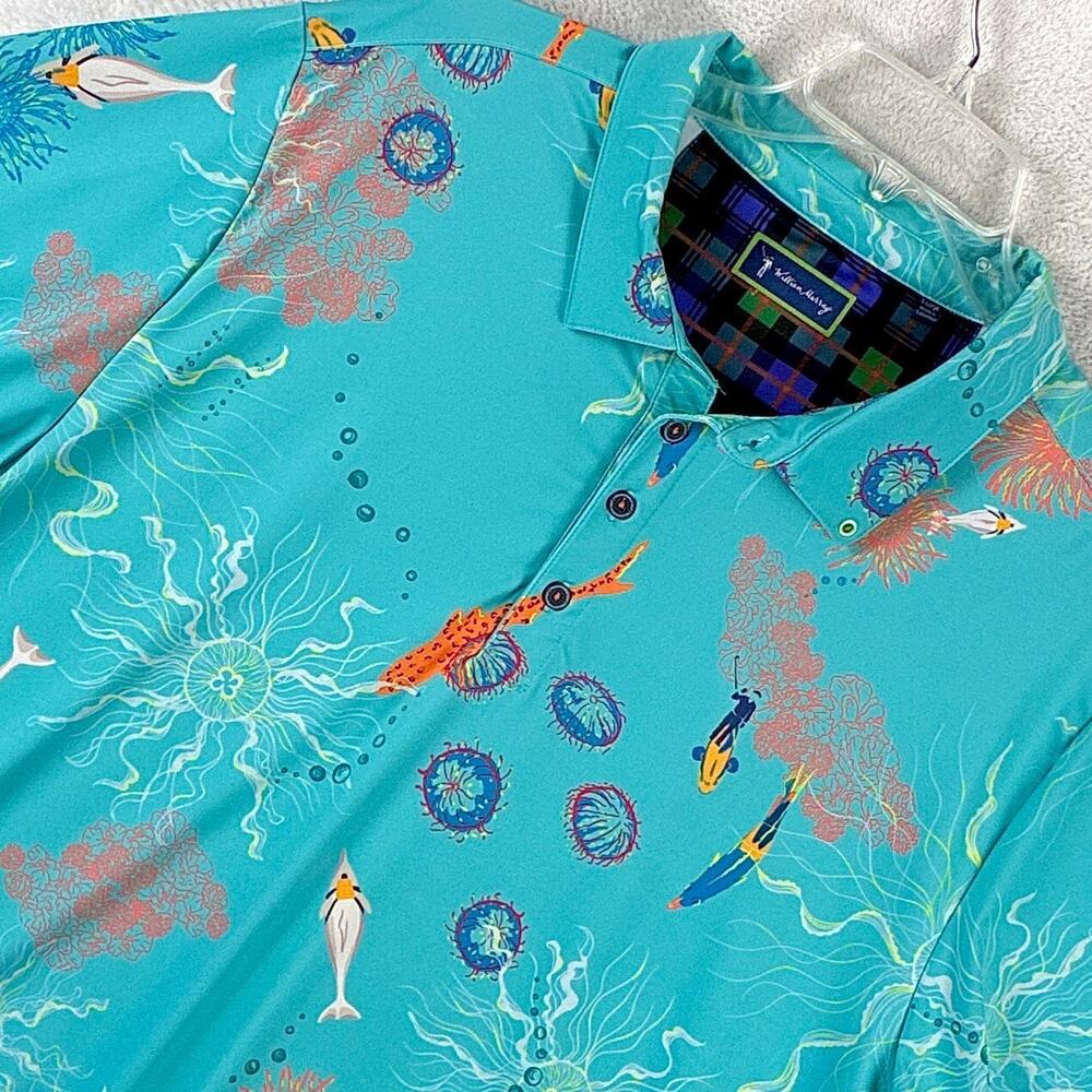 William Murray Polo Shirt Men XL Blue Tropical Performance Golf Preppy Beach